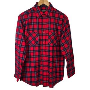 Towncraft Mens Red Plaid Flannel Long Sleeve Button Up Shirt Medium 100% Cotton